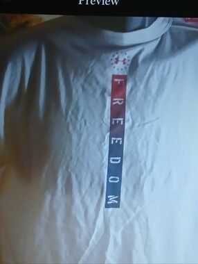 Under Armour Men’s White Tee with Red-to-Blue 'FREEDOM' Vertical Graphic